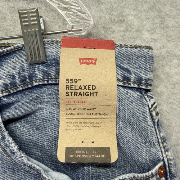 Levis 559 Jeans Mens 40x30 Blue Light Wash Relaxed Straight Leg Stretch Denim - Picture 2 of 10